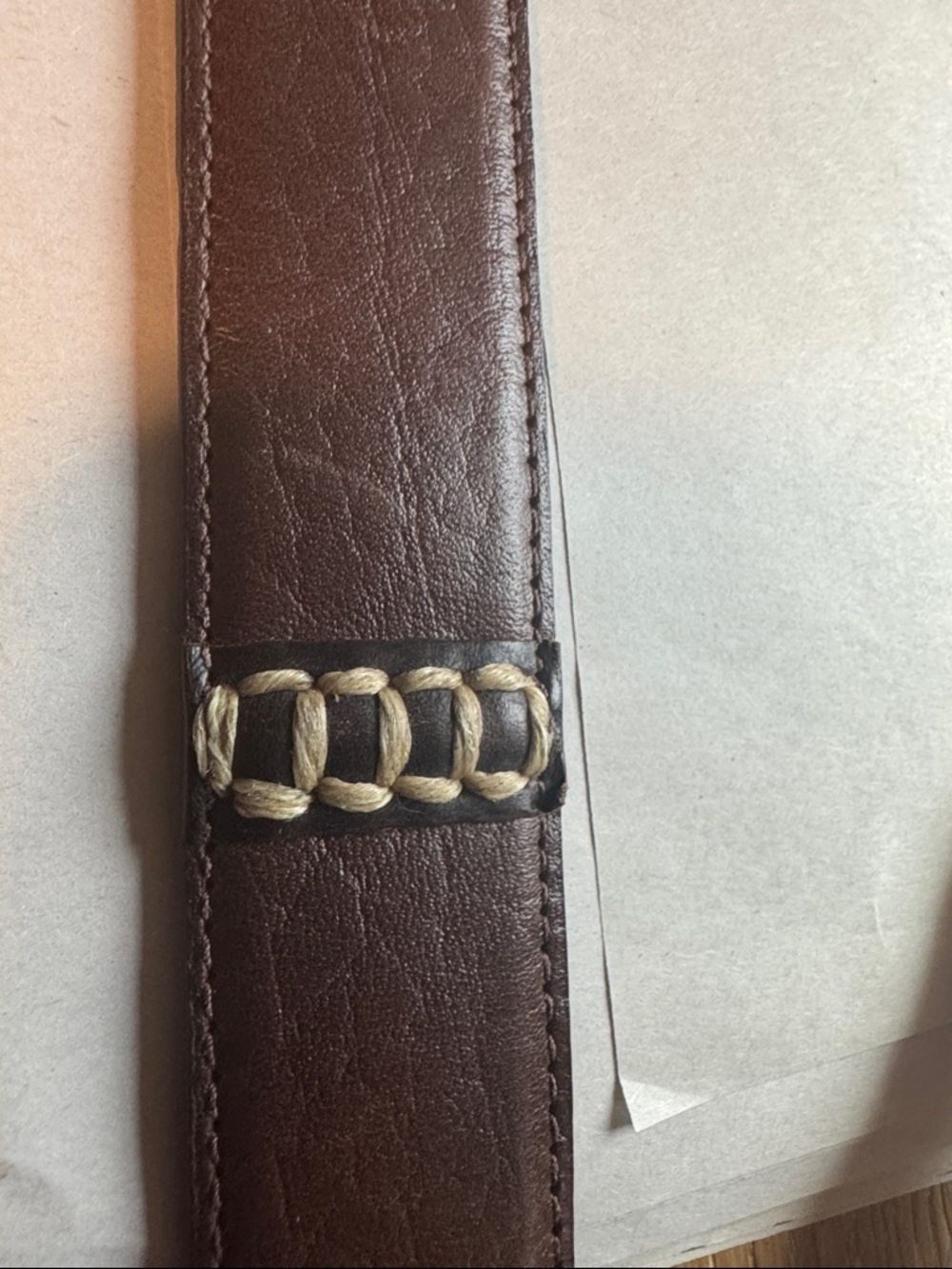 Trask Brown Leather Belt Mens 42 hidden money zipper silver tone buckle Western - Picture 4 of 12